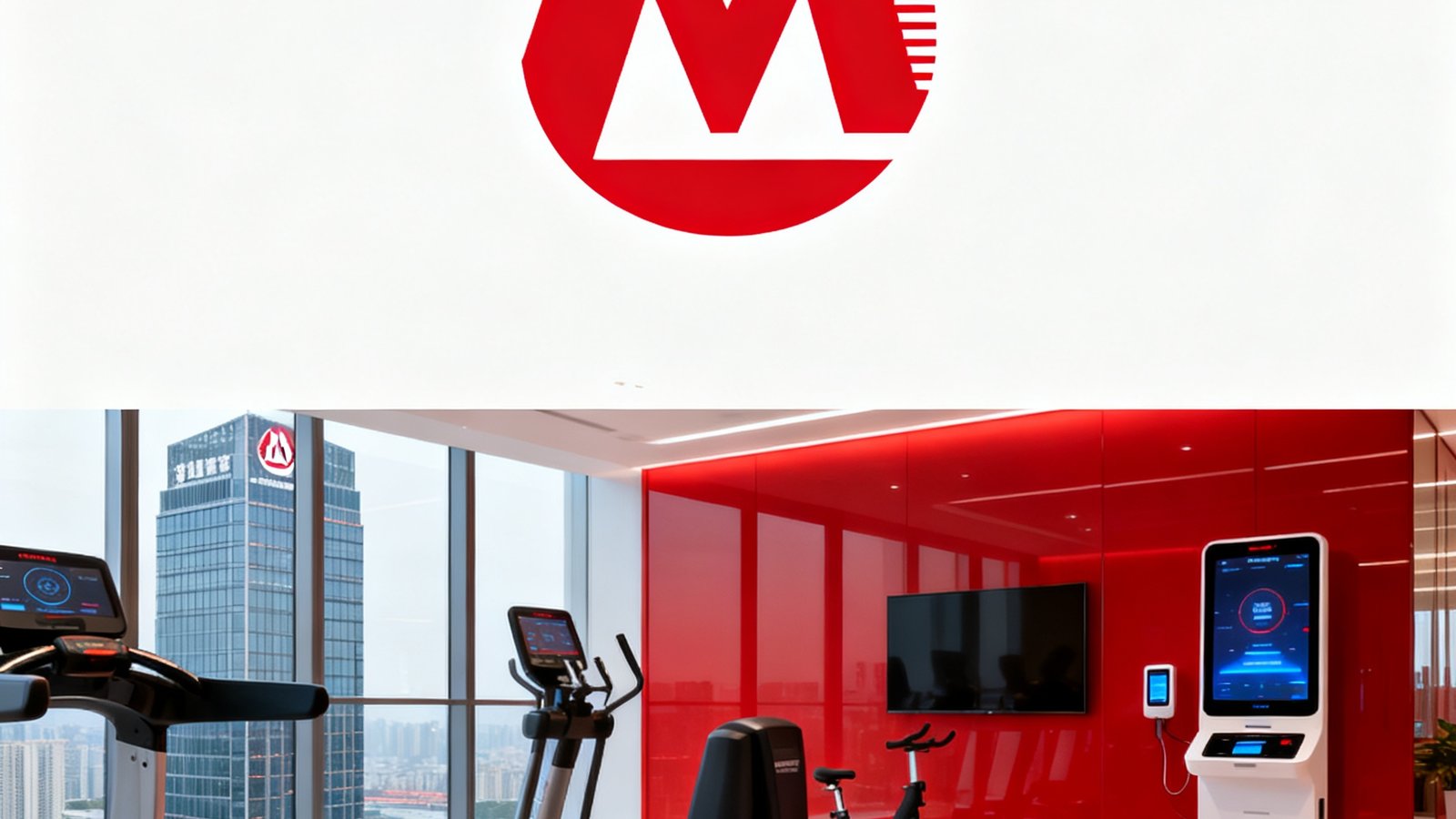 招商银行股份有限公司品牌标识，红色M造型logo，币游国际为其总部大楼配套智慧健身中心。